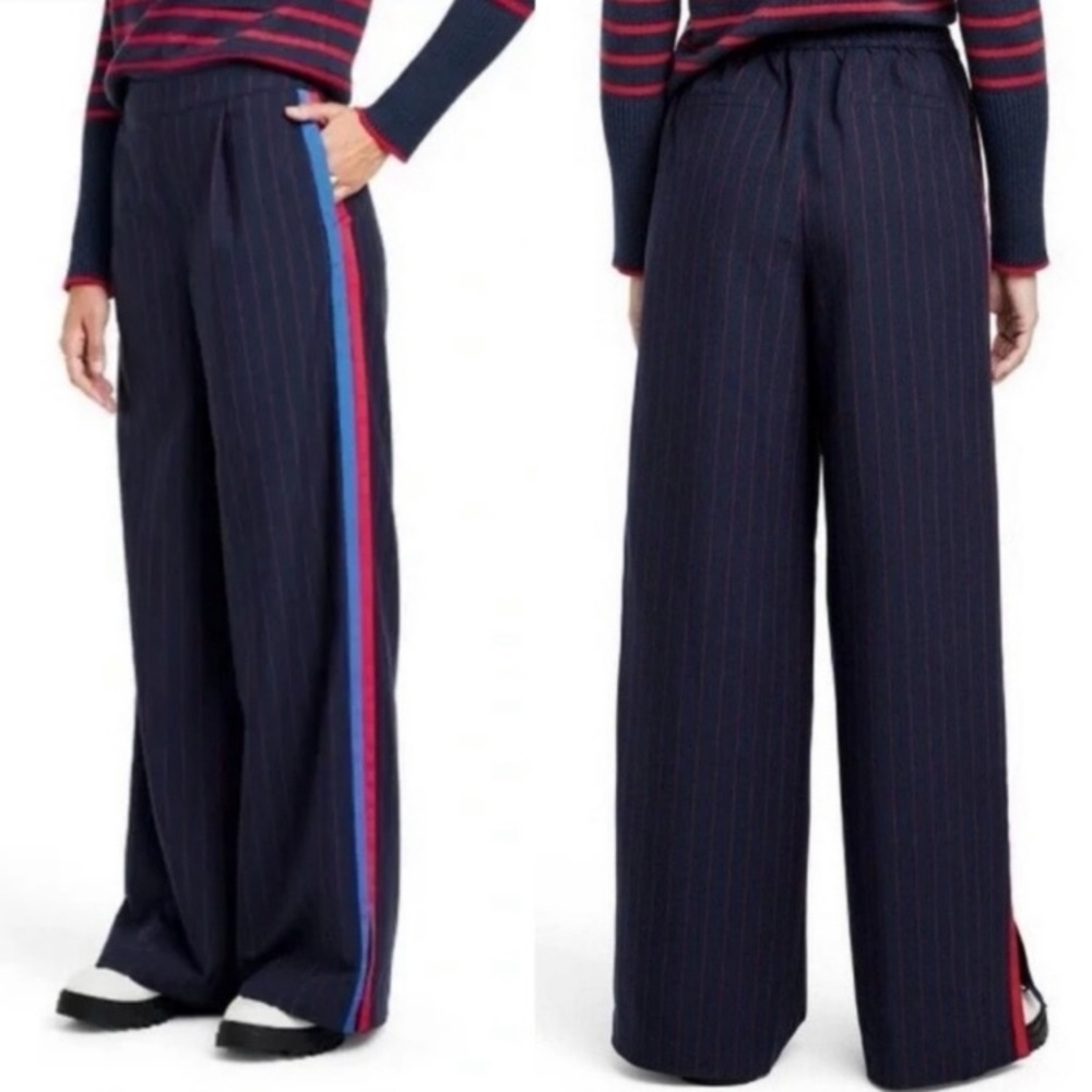 NWOT La Ligne x Target Side Stripe Wide Leg Plus Size Trousers Pants Navy/Red 1X